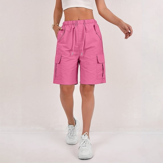 2026 Bermuda Shorts for Women Summer Cargo Shorts with Pockets Outdoor Quick Dry Hiking Shorts Drawstring Golf Shorts