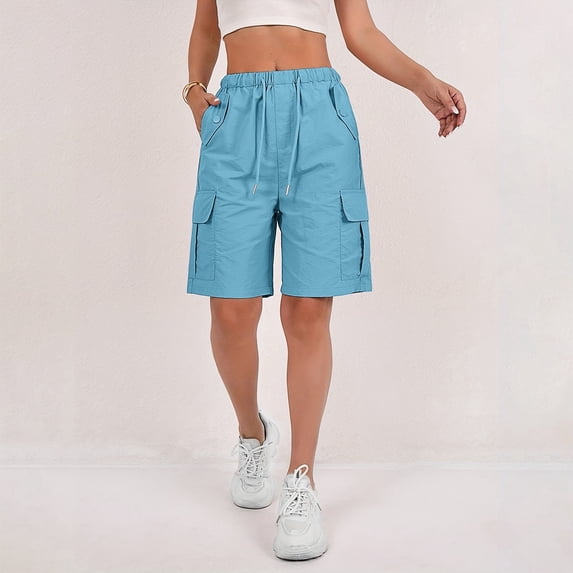 2026 Bermuda Shorts for Women Summer Cargo Shorts with Pockets Outdoor Quick Dry Hiking Shorts Drawstring Golf Shorts
