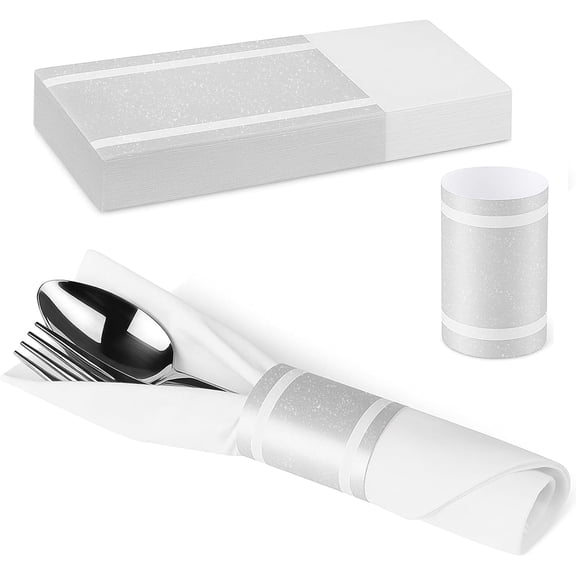2026 Best 100Pcs Silver Self Adhesive Napkin Bands, Disposable Paper Napkin Rings for Wedding Party Dinner Table Decor