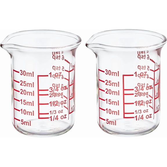 2026 Best 2 Pack High Borosilicate Mini Glass Measuring Cup with V-Shaped Spout, 30ml (1Oz) Precise Graduated Beaker for Bar Cocktail & Kitchen Baking Liquid Measuring