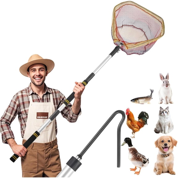 2026 Best 37-93in Extendable Chicken Catcher Net with Poultry Leg Hook Heavy Duty Frosted Tube Animal Fowl Catching Pole for Duck Turkey Goose Silver 93in