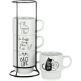 2026 Best 4 Pack 15oz Stackable Ceramic Mugs with Metal Rack, Cat ...