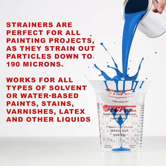 2026 Best 50 Pack 190 Micron Pure Blue Ultra-Flow Nylon Cone Paint Strainers, Disposable Fine Tip Paint Filter Prevents Spray Gun Clog for Auto, Household & Craft Painting