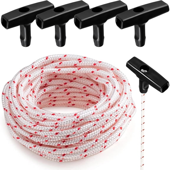 2026 Best 9/64"(3.0mm) 40FT Starter Pull Cord with 4 Replacement Handles, High Tensile Nylon Rope for Lawn Mower, Chainsaw, Generator & Small Engine Repair