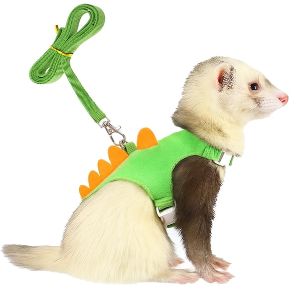 2026 Best Green Dinosaur Shaped Small Animal Vest Harness & Leash Set with Safety Bell, Escape Proof Adjustable Walking Vest for Ferret, Rabbit, Guinea Pig, Teacup Chihuahua, Mouse & Tiny Pets