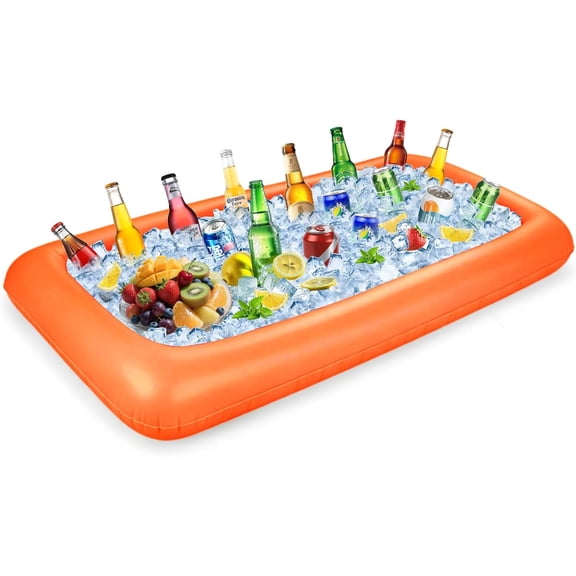 2026 Best Large Inflatable Ice Serving Bar, Floating Cooler Tray with Drain Plug, Food Drink Container for Pool BBQ Picnic Beach Camping