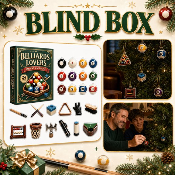 2026 Billiards Lovers Advent Calendar 24 Day Christmas Countdown 24 Unique 2D Acrylic Billiard Themed Ornaments Christmas Tree Hanging Decor Holiday Gift For Pool Lovers