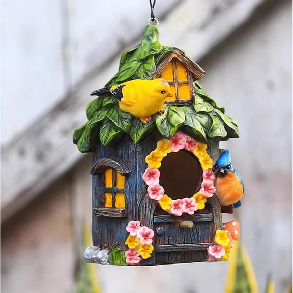 2026 Bird Houses Pet Cottage Distressed Resin Birdhouse for Outside Hanging Garden Patio for Swallow Sparrow