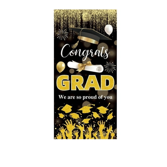 2026 Black and Gold Graduation Decorations Congrats Grad Photo Booth Banner for High School College Grad Party Front Door Decor