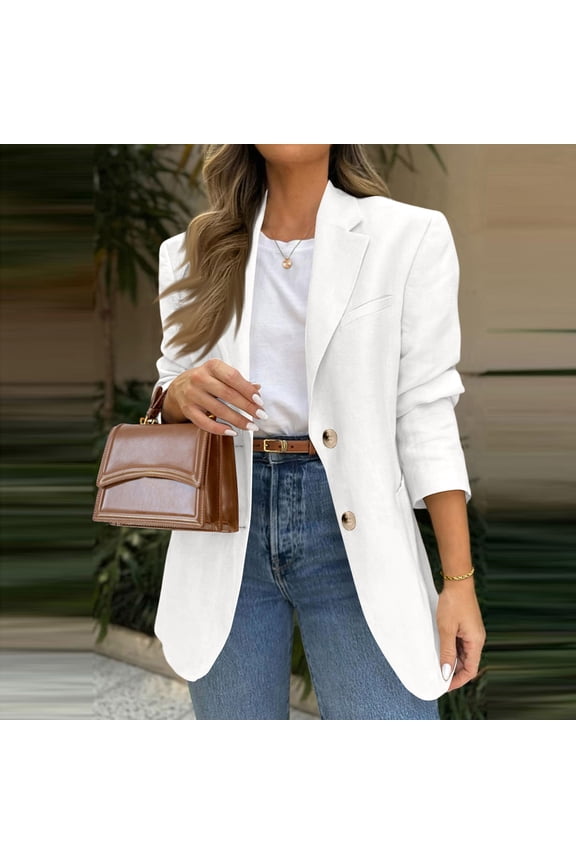 2026 Blazers for Women Business Casual Long Sleeve Lapel Open Front Suit Jacket Work Blazer with Pockets White M