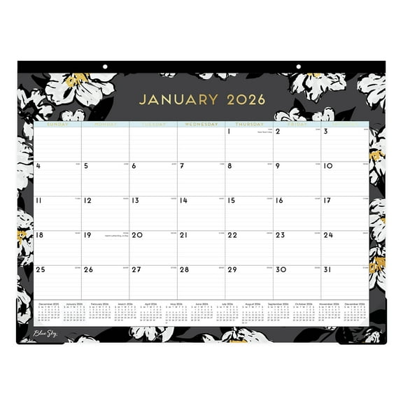 2026 Blue Sky Monthly Desk Pad Calendar, 22" x 17", Baccara Dark, January To December, 110215