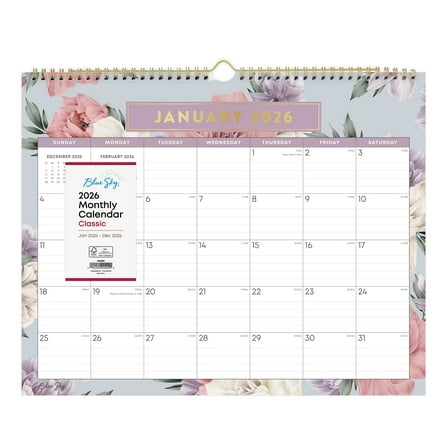 Blue Sky 2026 Monthly Wall Calendar, January 2026 - December 2026, Durable Twin Wire Binding, 15" x 12", Perfect For Home, Office And Classrooms, Tula