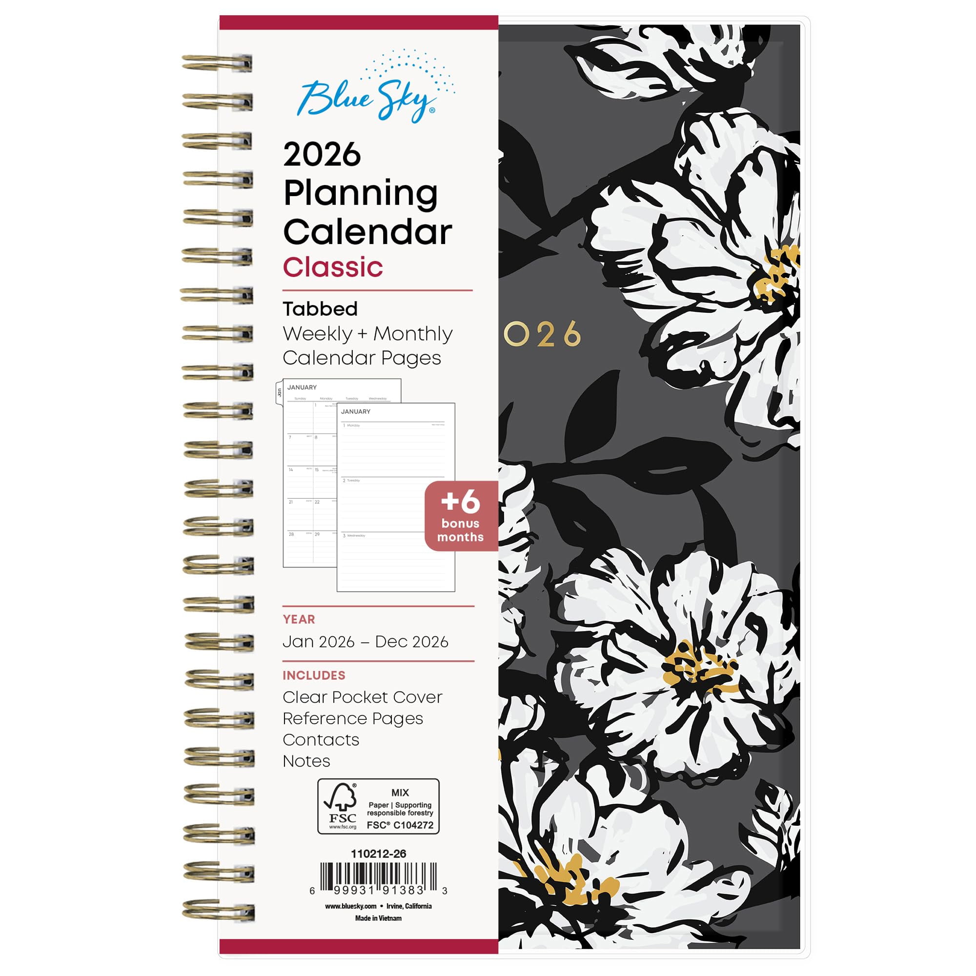 Blue Sky 2026 Weekly and Monthly Planner Calendar, January 2026