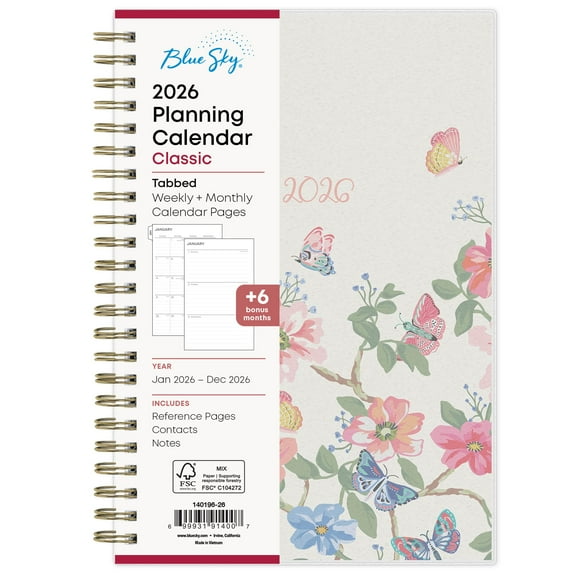 Blue Sky 2026 Weekly and Monthly Planner Calendar, January 2026 - December 2026, 5" x 8", Flexible Frosted Cover, Laminated Tabs, Durable Twin Wire Binding, Fly By
