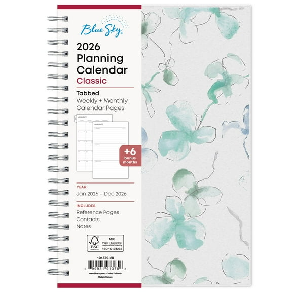 Blue Sky 2026 Weekly and Monthly Planner Calendar, January 2026 - December 2026, 5" x 8", Flexible Frosted Cover, Laminated Tabs, Durable Twin Wire Binding, Lindley