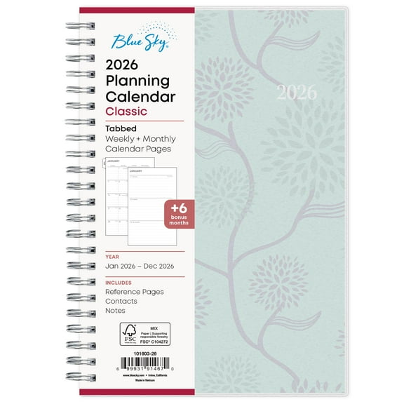 Blue Sky 2026 Weekly and Monthly Planner Calendar, January 2026 - December 2026, 5" x 8", Flexible Cover, Laminated Tabs, Durable Twin Wire Binding, Rue Du Flore