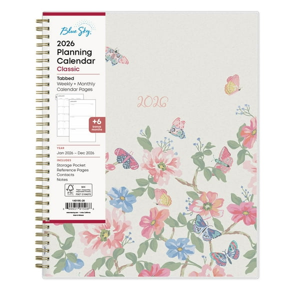 Blue Sky 2026 Weekly and Monthly Planner Calendar, January 2026 - December 2026, 8.5" x 11", Flexible Cover, Laminated Tabs, Durable Twin Wire Binding, Storage Pocket, Fly By