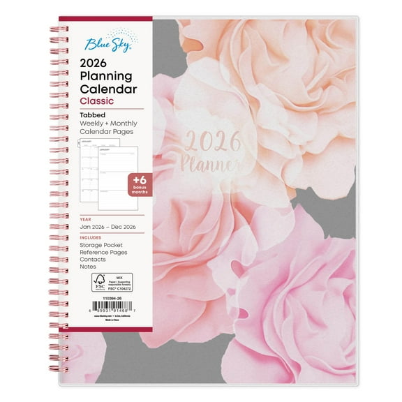 Blue Sky 2026 Weekly and Monthly Planner Calendar, January 2026 - December 2026, 8.5" x 11", Flexible Cover, Laminated Tabs, Durable Twin Wire Binding, Storage Pocket, Joselyn