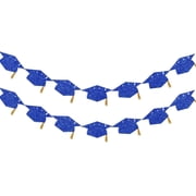 2026 Blue and Gold Graduation Decorations, Graduation Cap Banner for High School College Graduation Party Supplies, 2 Pack Photo Backdrop Decor