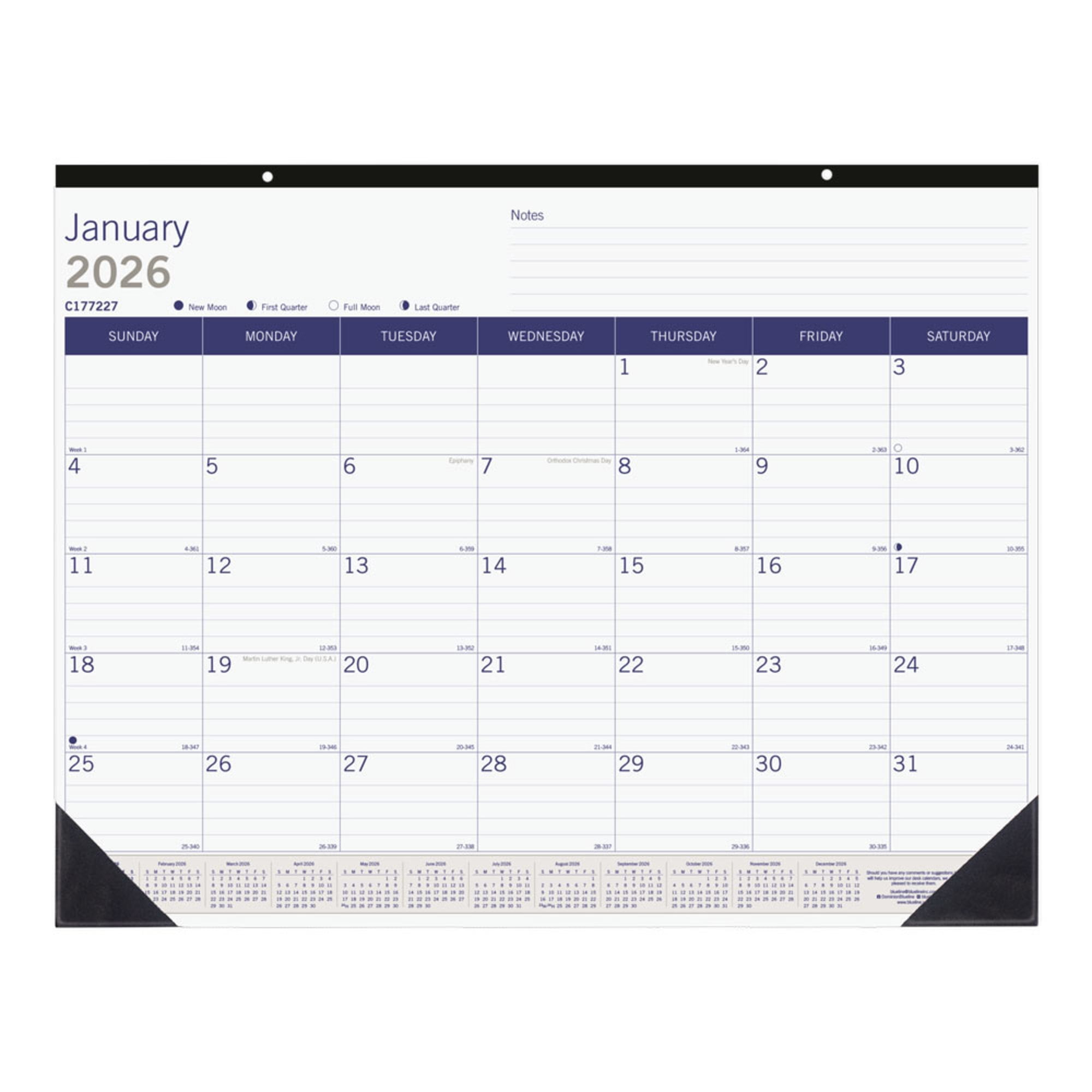 Walmart exclusive discounts  2026 Blueline DuraGlobe™ Monthly Desk Pad Calendar, 22" x 17", Blue/White, January To December, C177227