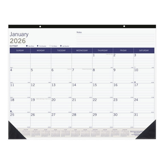 2026 Blueline DuraGlobe™ Monthly Desk Pad Calendar, 22" x 17", Blue/White, January To December, C177227