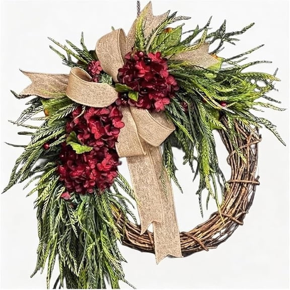 2026 Bohemian Hydrangea Wreath for Front Door, Artificial Spring Wreath with Hydrangeas, Rustic Green Wreath for Front Door Porch Indoor Outdoor