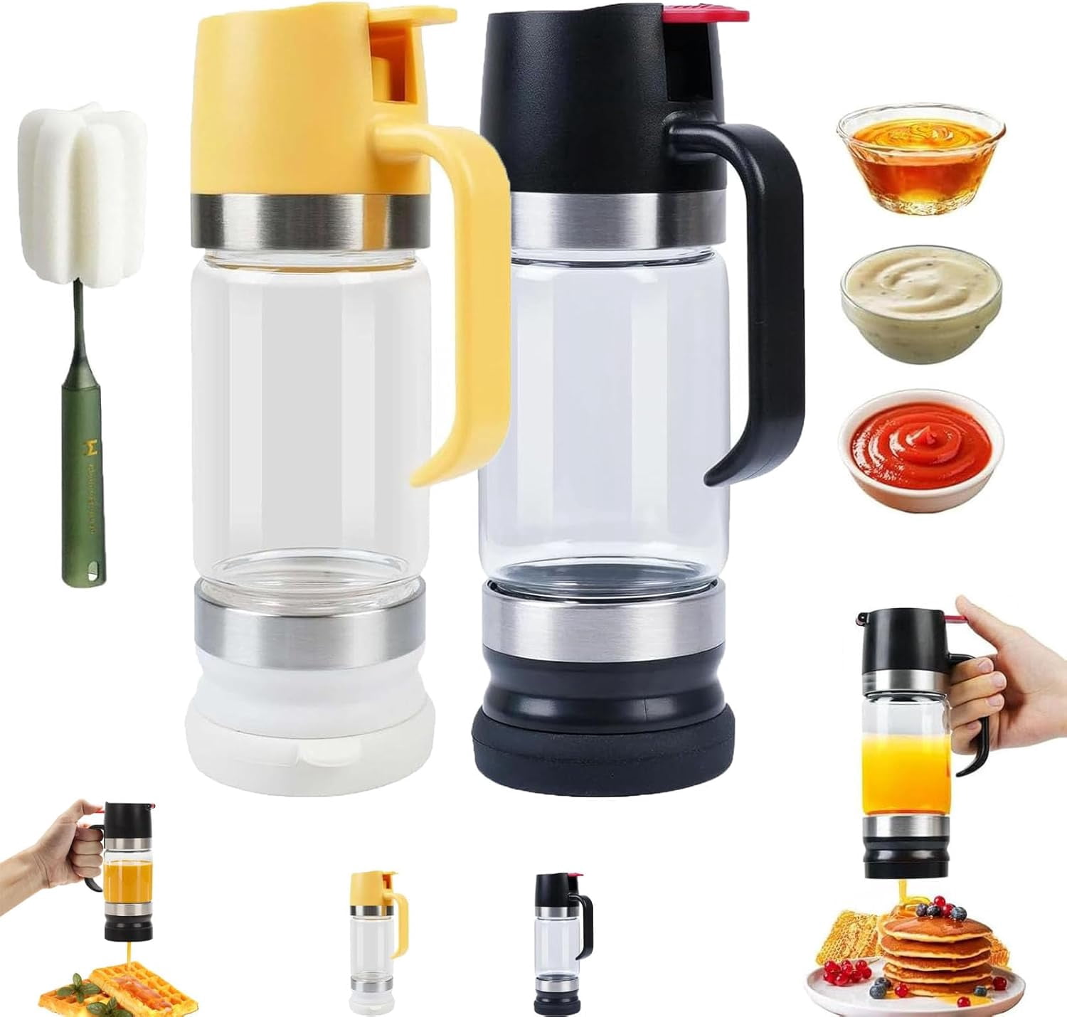 2026 Boutique Kitchen Tool - No-Drip Honey Dispenser, Glass Honey Dispenser with Stand No Drip, Press Type Drip Dispenser for Honey, Coffee Syrup, Chocolate Sauce (2pcMix,12)