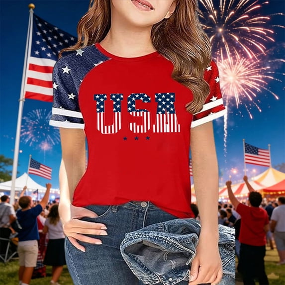2026 Boys Girls American Flag Shirt 250th Anniversary USA Shirts 4th of July T-Shirt USA Short Sleeve Tees Tops(Red1,10-11 Years)