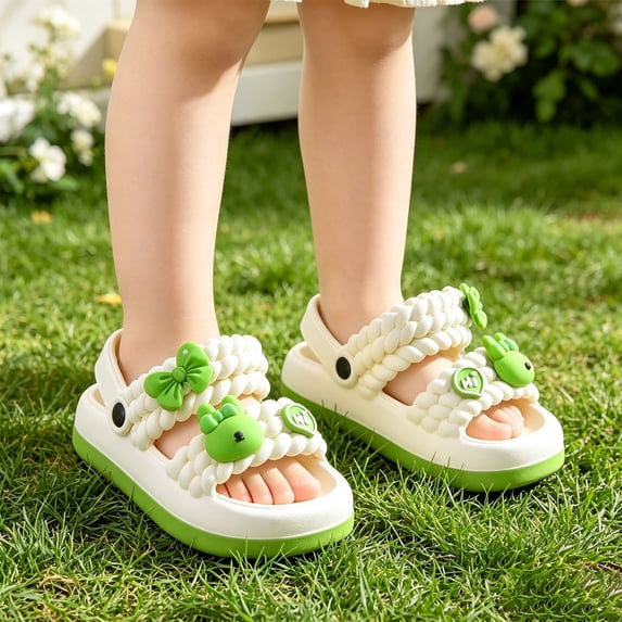 2026 Boys Girls Slide Sandals Adjustable Strap Slippers Kids Non- Open Toe Sandals Shower Bathroom Beach Pool Shoes(9-10years,Green)