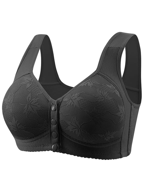 2026 Bras for Women qinhaie Comfortable Front Closure Wireless Bra for Women, No Underwire Everyday Bra, Front Snap or Button Soft Breathable Black Bra