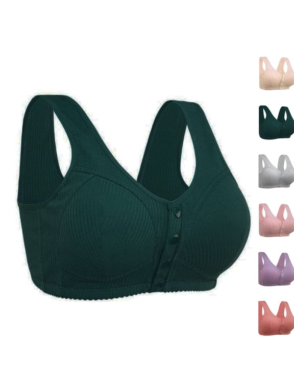 2026 Bras for Older Women Front Button Bra Convenient Snap Sleep Bra Comfortable Easy Close Sports Bras,Dark Green,50
