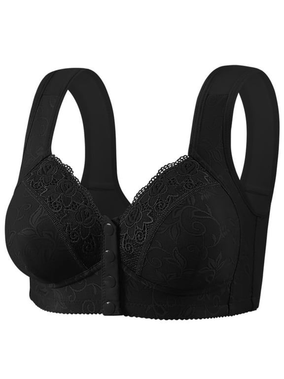 2026 Bras for Women Front Closure Bra Full Coverage Comfortable Bras No Underwire Plus Size Bra Black 46