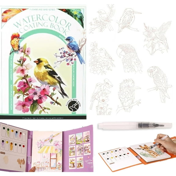 2026 Breathly Creative Stress Relief Watercolor Painting Kit, 8 Pre-Printed Watercolor Papers with 12 Color Grids, Foldable Painting Pad Travel Set for Adults, Christmas Birthday Gifts