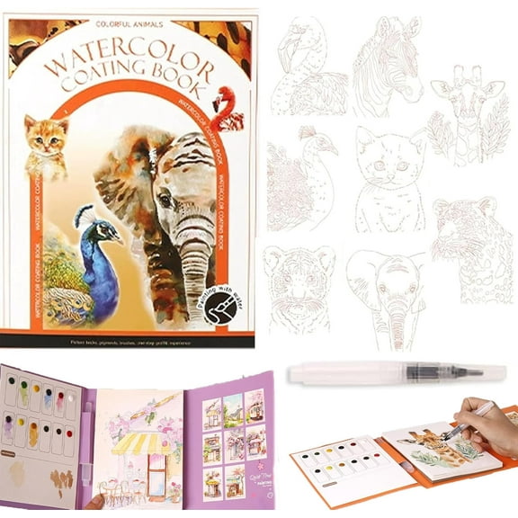 2026 Breathly Creative Stress Relief Watercolor Painting Kit, 8 Pre-Printed Watercolor Papers with 12 Color Grids, Foldable Painting Pad Travel Set for Adults, Christmas Birthday Gifts