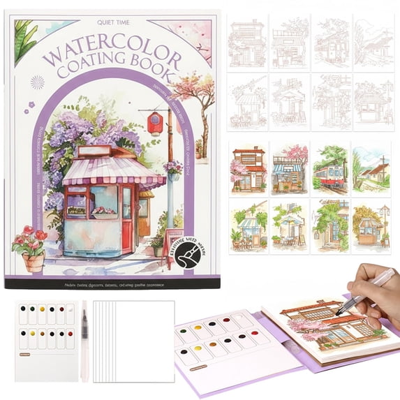 2026 Breathly Stress Relief Kit Watercolor Painting Book Watercolor for Adults Arts and Crafts Stress-Relieving DIY Foldable Paint Book Art Kit 5ml