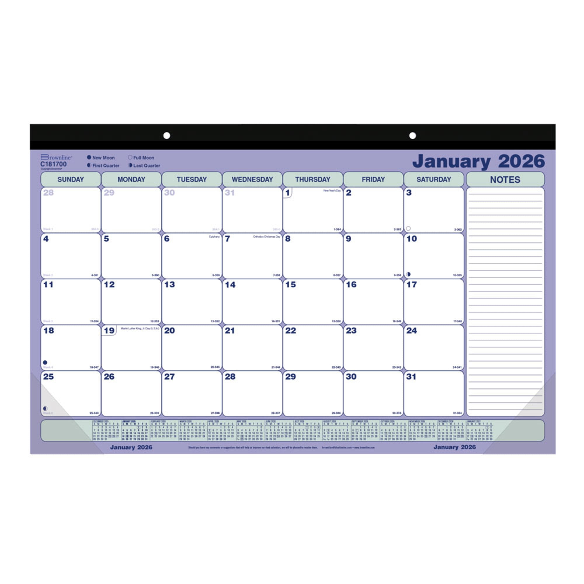 2026 Brownline® Monthly Desk Pad Calendar, 17-3/4" x 10-7/8", Blue/White, January To December, C181700