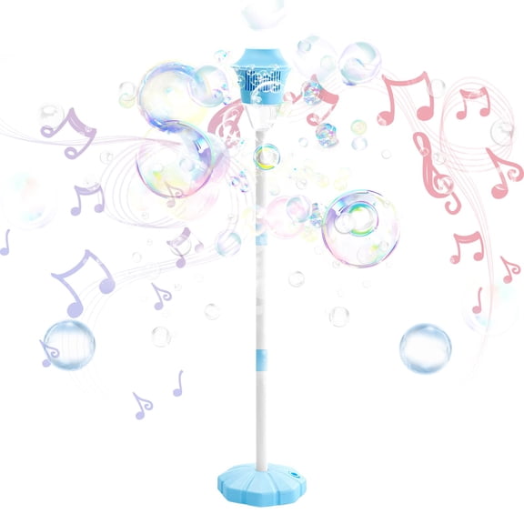 2026 Bubble Machine, Automatic Street Lamp Bubble Torch with Lights, Standing Bubble Maker Detachable Handheld Wand, Rechargeable Outdoor Bubble Tower for Birthday Party Garden Backyard