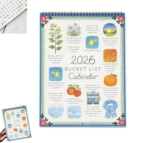 2026 Bucket List Calendar, 12 Months Spiral Wire Bound Wall Calendar, Bucketlist Calendars, Wall Calendar for Planning Home Decor (C)