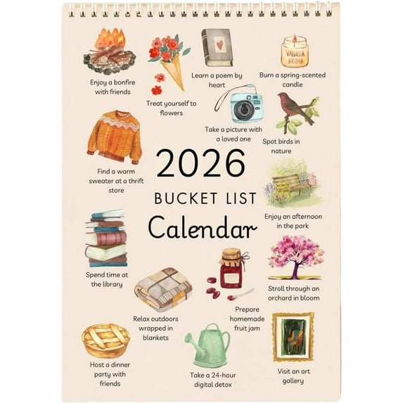 2026 Bucket List Calendar, Art Watercolor Monthly Calendar, Desktop Time Reminder Card