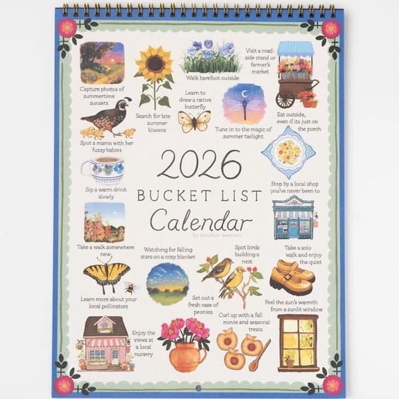 2026 Bucket List Calendar Spiral Bound Art Planner Notebook 9x24 Uncoated Matte Cardstock Monthly Budget Planner for Artists and Budget Planners