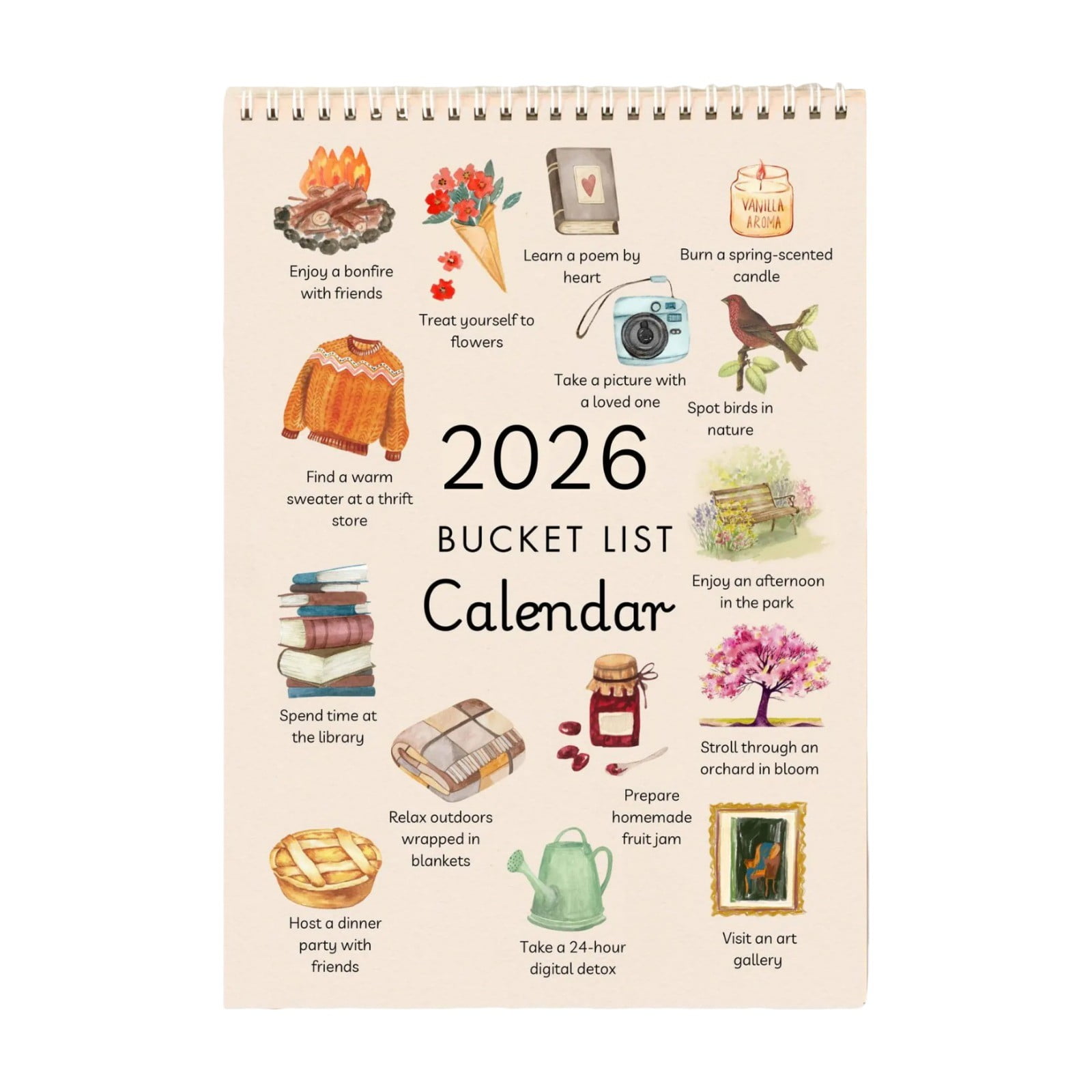 2026 Bucket List Calendar Watercolor Art Desktop Wish List Time ...