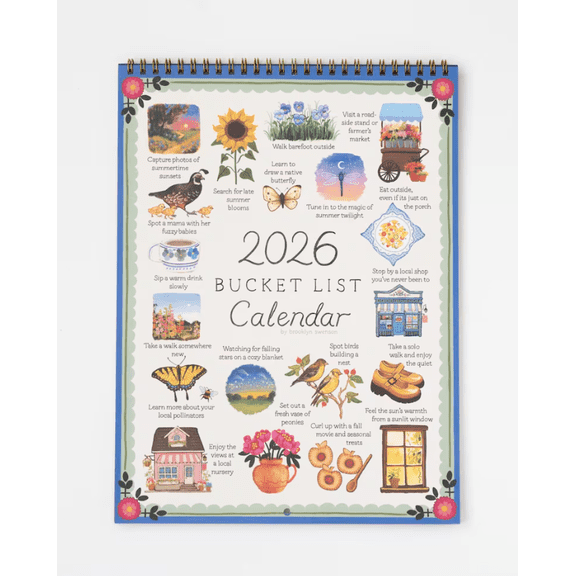 2026 Bucket List Wall Calendar 9x12 Inch Monthly Planner with Art Motivational Home & Office Gift for Women Friends