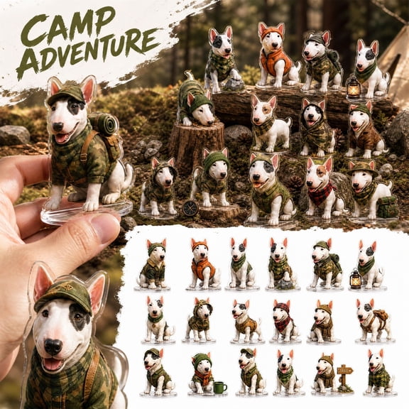 2026 Bull Terrier Hunting Advent Calendar, 24 Day Countdown with 2D Acrylic Charms, Camping Dog Ornament Gift Set for Pet Lovers