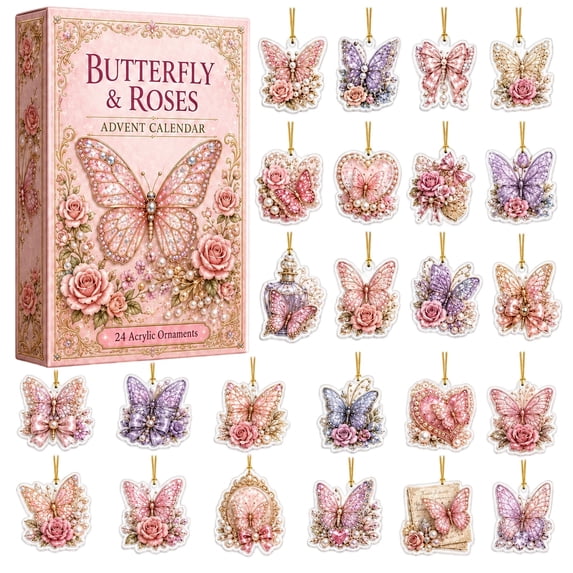 2026 Butterfly Garden Advent Calendar 24 Days Countdown Blind Box 2D Acrylic Hanging Ornaments for Tree Decor Surprise Gifts for Garden Lovers