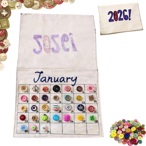 2026 Button Calendar DIY Sewing Craft Calendar Kit, Track Your Year with Daily Button Stitching with Canvas Grid & Buttons, Creative Button Embroidery Wall Calendar for Sewing Lovers, DIY Craft Gift