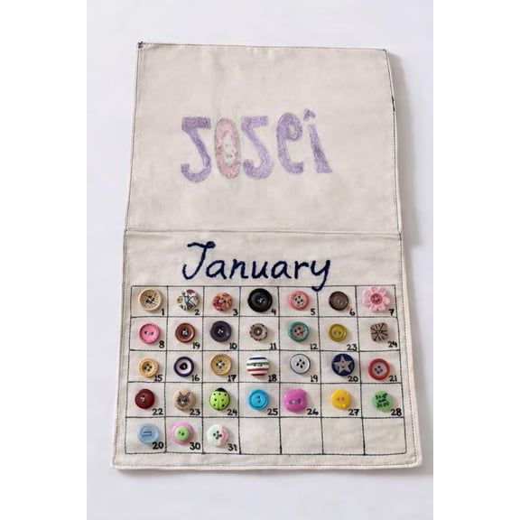 2026 Button Calendar Sewing Kit  Stitch Your Year with Buttons  Pre-Printed Fabric Monthly Wall Calendar with Button Collection, Needle & Thread  Mindful Craft Project, Creative Gift for Sewing En