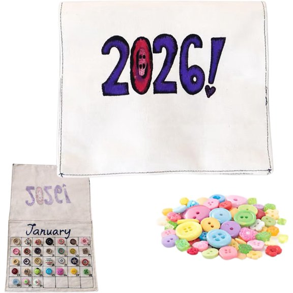 2026 Button Calendar: Stitch Your Year One Button at a Time, 12 Month DIY Sewing Fabric Kit with 400 Button for Home & Office, Art Wall Calendar Gift for Craft Lovers Friend Family