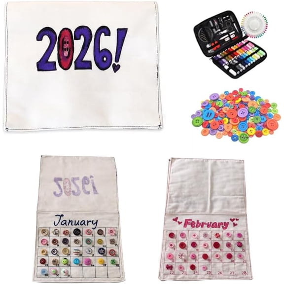2026 Button Calendar: Stitch Your Year One Button at a Time, Complete DIY Craft Kit with 400 Buttons and Sewing Tools, Beginner-Friendly Wall Calendar, Perfect Gift for Craft Lovers