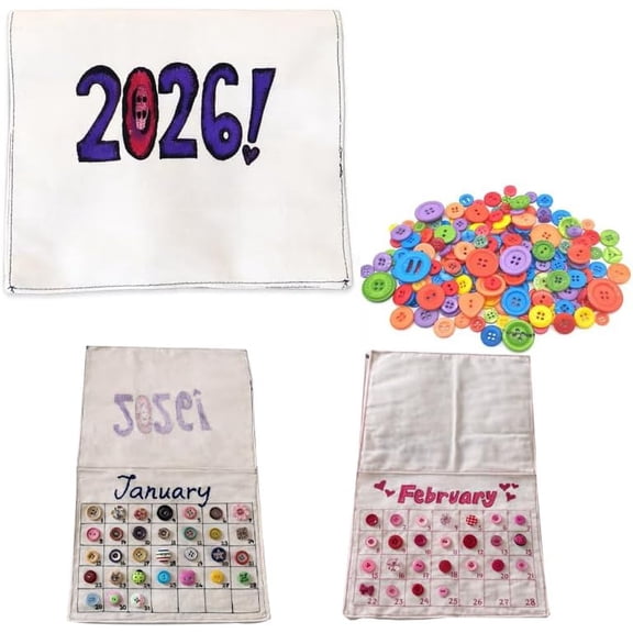 2026 Button Calendar: Stitch Your Year One Button at a Time, DIY Wall Calendar with 400 Colorful Buttons, Beginner-Friendly Craft Kit for Adults, Unique Gift for Craft Lovers