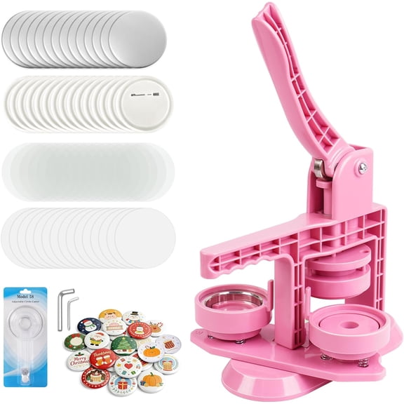 2026 Button Maker Machine 2.25 Inch (58mm), No Installation Required Pin Maker Kit for Button Making, DIY Pink Badge Maker Button Press with 30 Badge Supplies & Circle Cutter